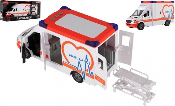 Legetøj Ambulance Plastik 28cm med Båre og Træghedshjul med Lys og Lyd