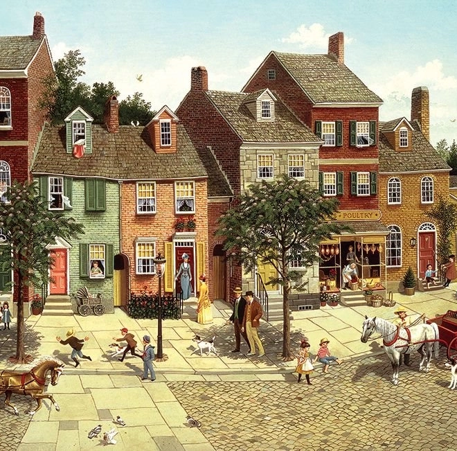 Puzzle COBBLE HILL Svinget på Torvet 1000 brikker