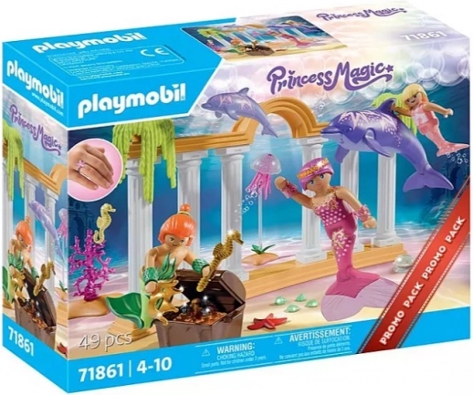 Sæt med havfruefigurer med skat og delfin