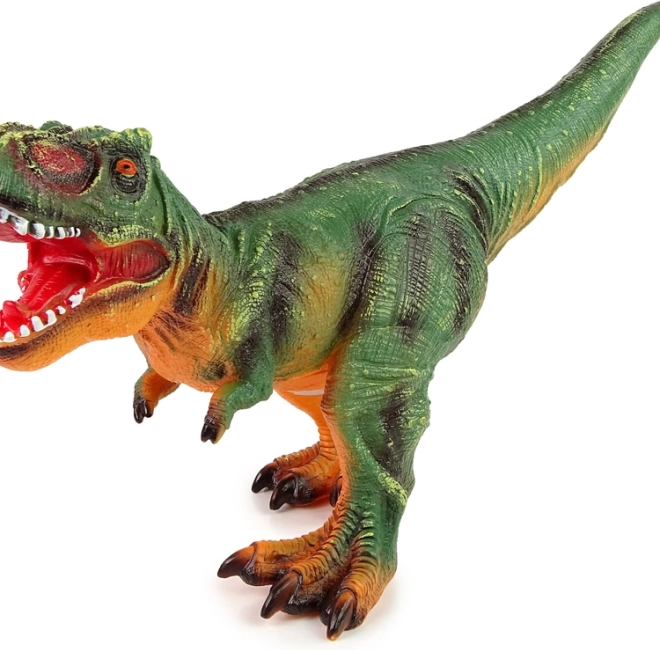 Stor dinosaurfigur T‑Rex grøn‑orange med lyd 60 cm