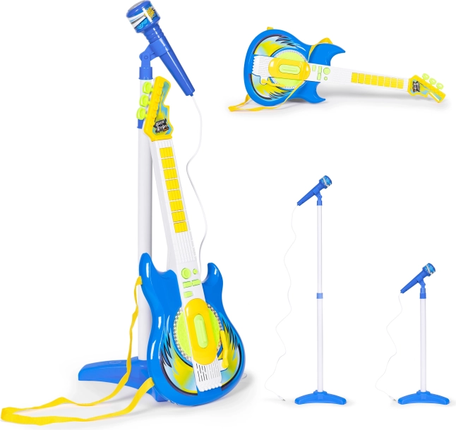 Elektrisk guitar med mikrofon og stativ til børn, MP3-kompatibel, blå