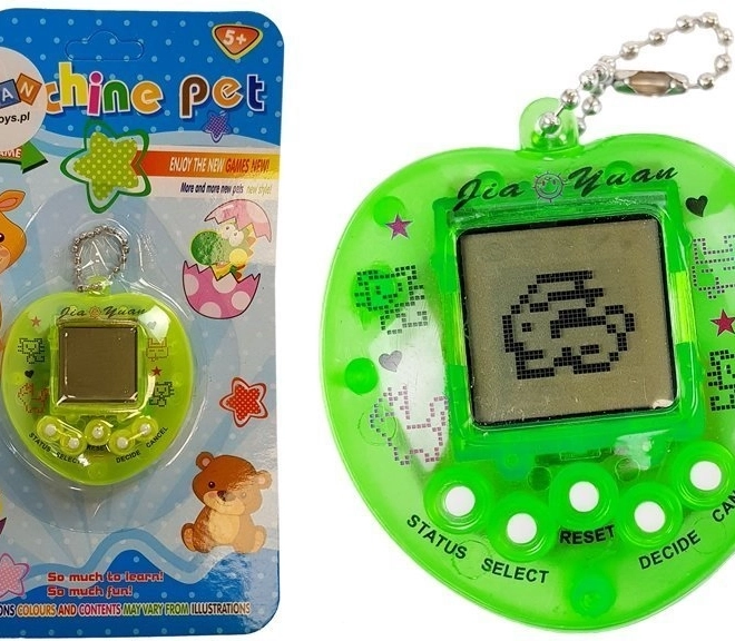 Elektronisk TAMAGOTCHI-spil grøn med kort kæde