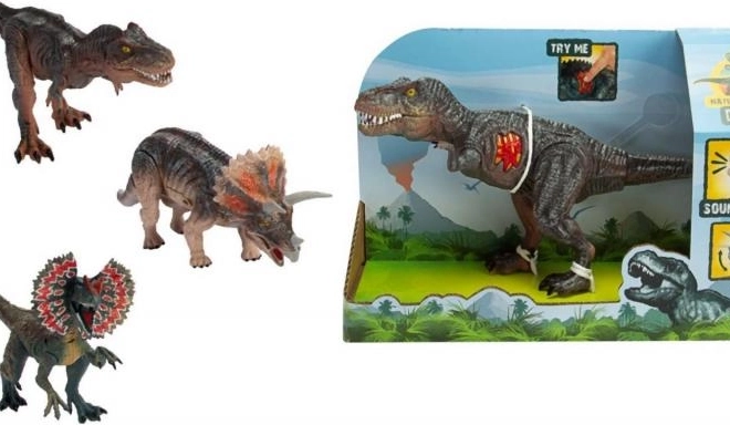 Lyd-dinosaur - T-Rex, Triceratops, Dilophosaurus