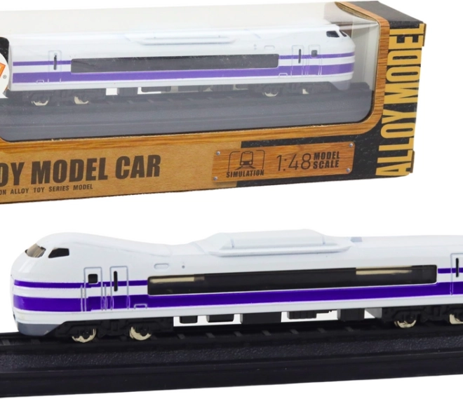 Metalsamlermodel af tog 1:48 hvid‑lilla