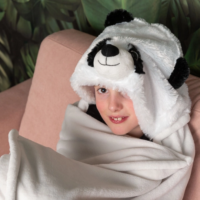 Cozy Noxxiez BL823 Panda - varm tæppe med hætte med dyr og pote lommer
