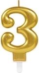 Fødselsdagslys tal 3 guld, 9,3 cm