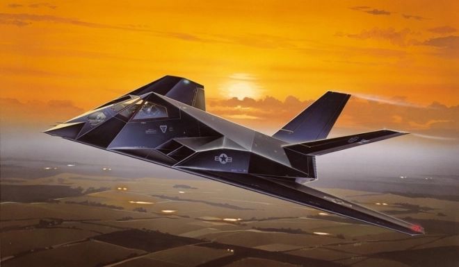 Plastikmodel af flyet F-117A Stealth til samling