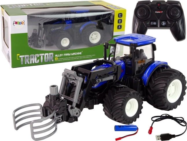 Spejlvendt fjernstyret traktor med grab – blå