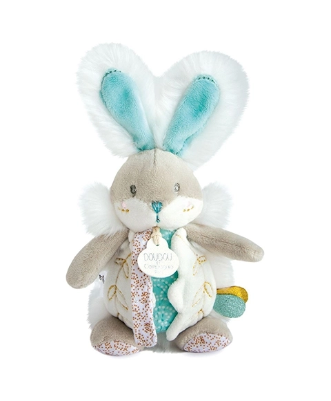 Doudou Legetøj kanin med rangle og sutteholder 21 cm – tyrkysová