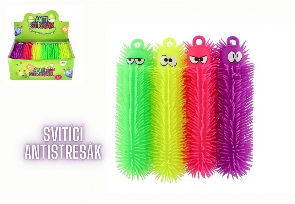 Antistress silikone larve 30cm med batteri og lys i 4 farver i pose 12 stk i kasse