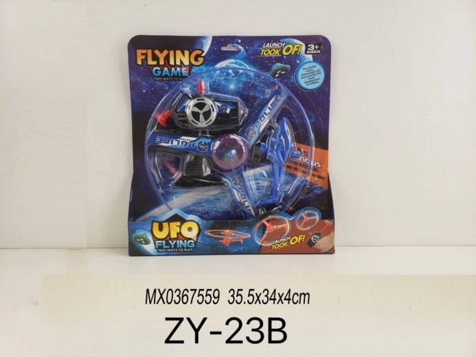 Lysende flyvende disk med starthelikopter