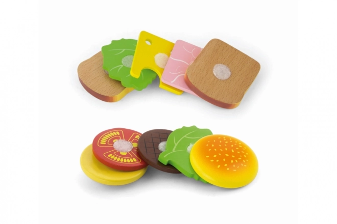 Træ hamburger og sandwich