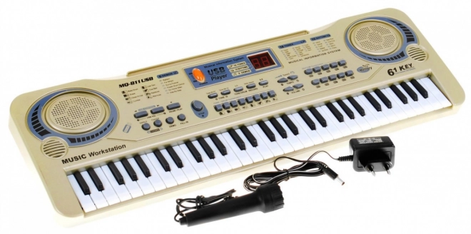 Beige keyboard til børn med mikrofon og USB-afspiller