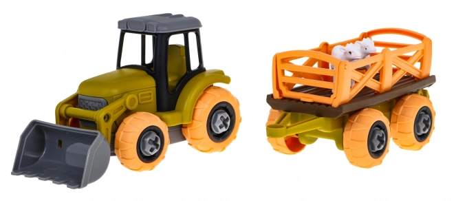 Skruelig traktor med ske og trailer + skruetrækker + får Legetøj til børn 3+