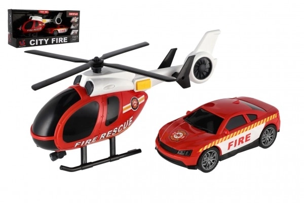 Brand-redningssæt med helikopter og bil