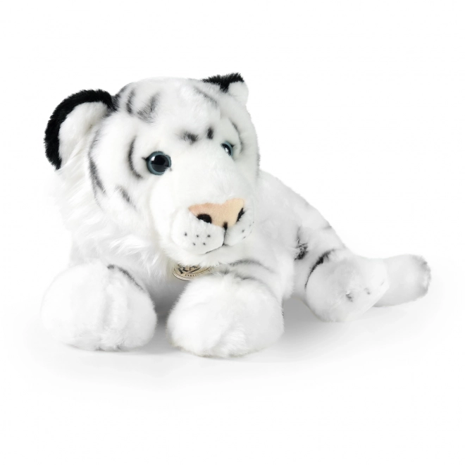 Hvid liggende plysbamse tiger 36 cm MILJØVENLIG