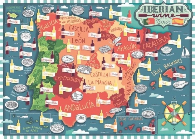 Ravensburger puslespil Kort over Den Iberiske Halvø – vinområder 1000 brikker
