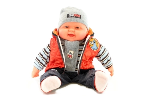 Stor babydukke - dreng - orange vest