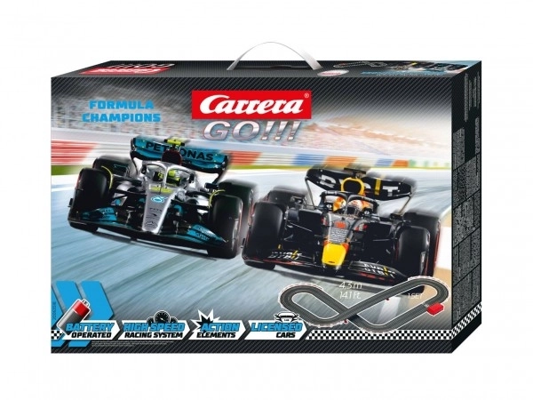Bilbane Carrera GO!!! 63518 F1 4,3m + 2 biler på batterier i æske 54x36x7cm