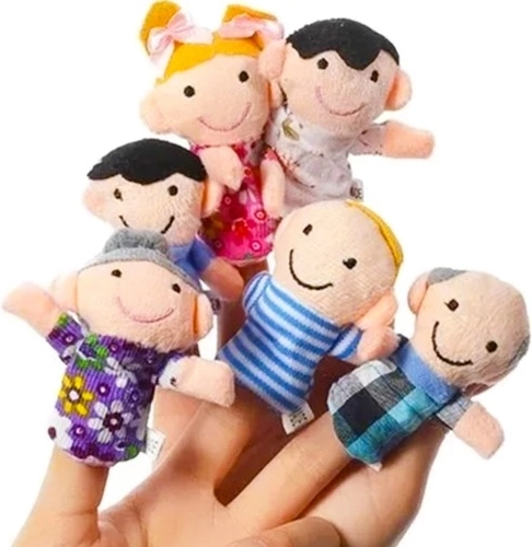 Sæt med 6 plysfingerdukker - Familie