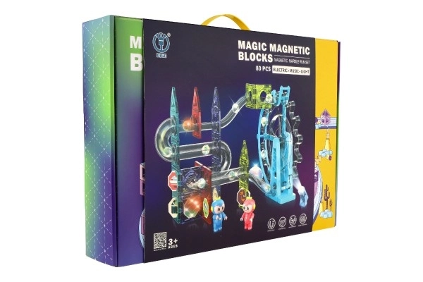 Magnetisk kuglebane plast 80 stk 16 kugler + tilbehør med lys i kassen 47x35x9cm