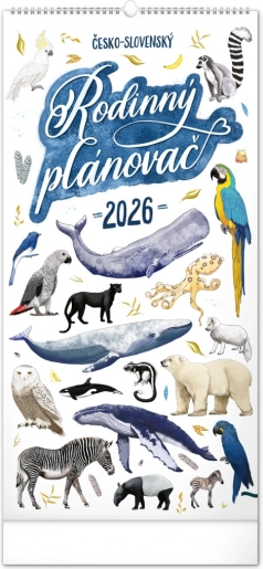 Vægkalender Familjeplanlægger 2026 med illustrationer fra Animalium