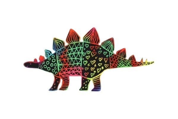 Skrabebillede 9 stk. udskæring regnbue dinosaurus 13-15cm i pose