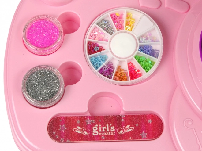 Børnesæt til negledekoration med glitter og lampe