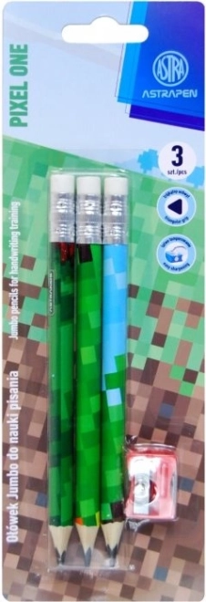 Trekantede HB-blyanter med blyantspidser ASTRA Pixel One, 3 stk.