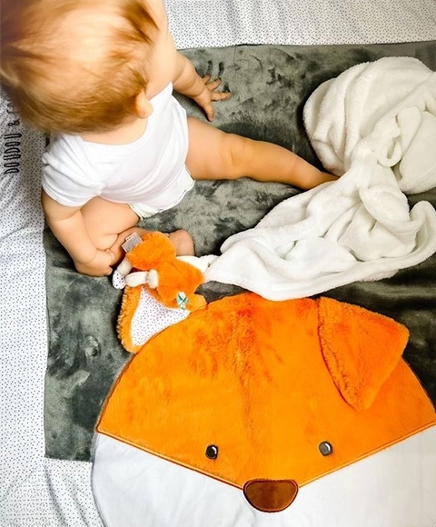 Doudou Blød fleece-babytæppe med plys ræv 70x100 cm