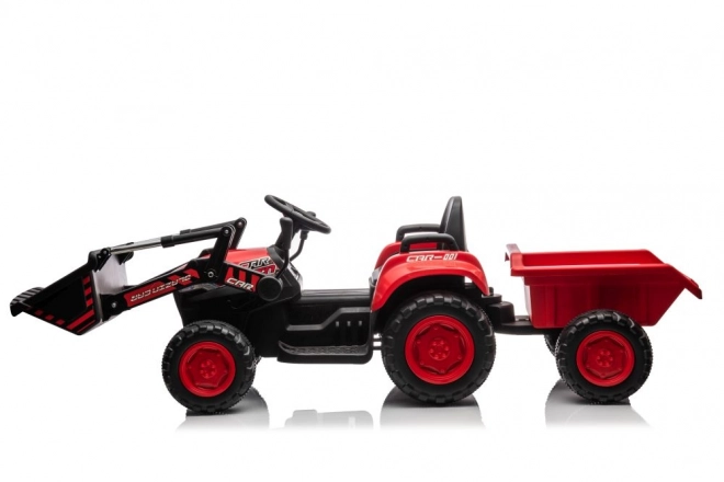 Børnerød traktor med genopladeligt batteri og skovl
