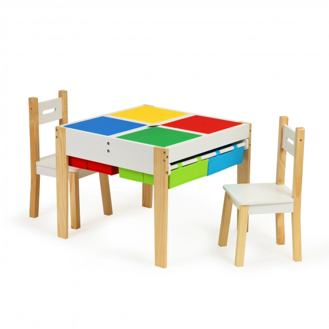 ECOTOYS Børneborde i træ med spilleplade og to stole