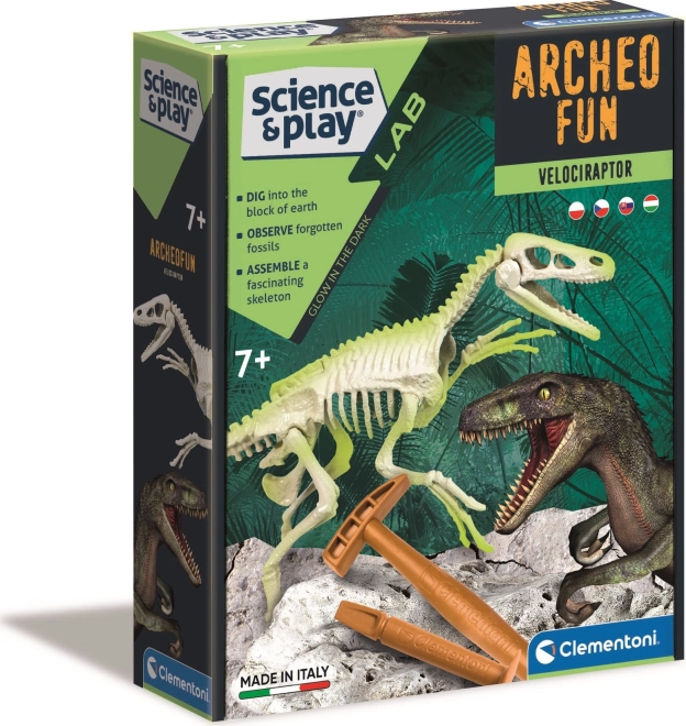 Clementoni Science & Play ArcheoFun: lysende velociraptor-skelet