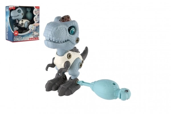 Dinosaurus skruelig plast 12cm med skruetrækker til batterier med lys og lyd i æske 15x16x7cm