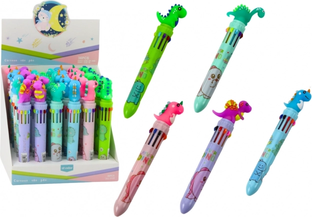 Multifarvet automatisk Dinosaur-pen 10 farver Mix