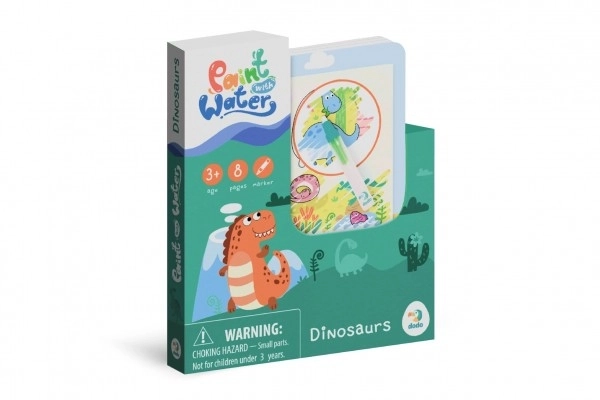 Magisk malebog med vand Dinosaur Malebog/blok 12x14cm + pensel 8 ark i æske
