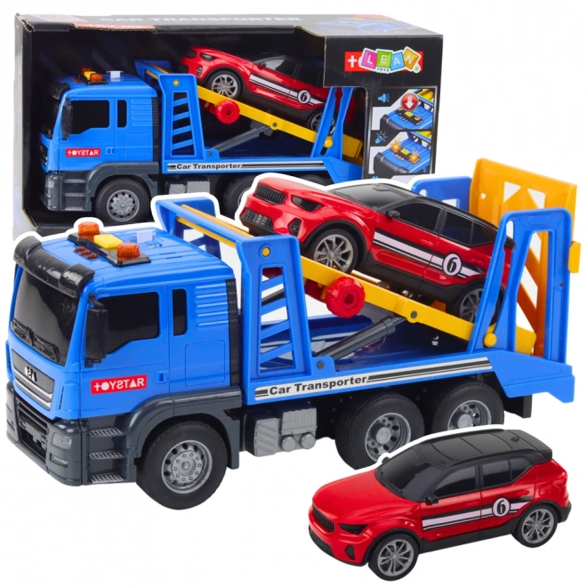 Bugserings-autotransporter med personbil med lys og lyde TOYSTAR