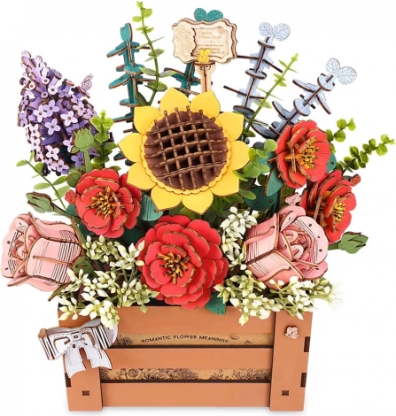 3D træpuslespil blomsterkasse med blomster