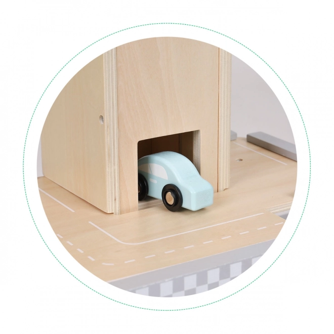 ECOTOYS Stor tr6garage i tr0 med elevator og biler