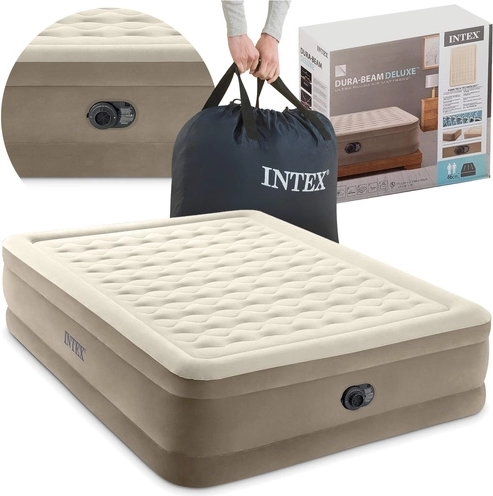 Oppustelig velour-seng med indbygget pumpe Intex 203 × 152 × 46 cm