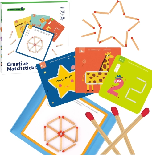 TOOKY TOY træ montessori logisk spil med magnetiske tændstikker, 58 stk.
