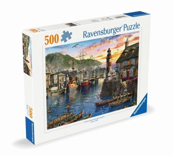 Puslespil Solopgang i havnen 500 brikker Ravensburger