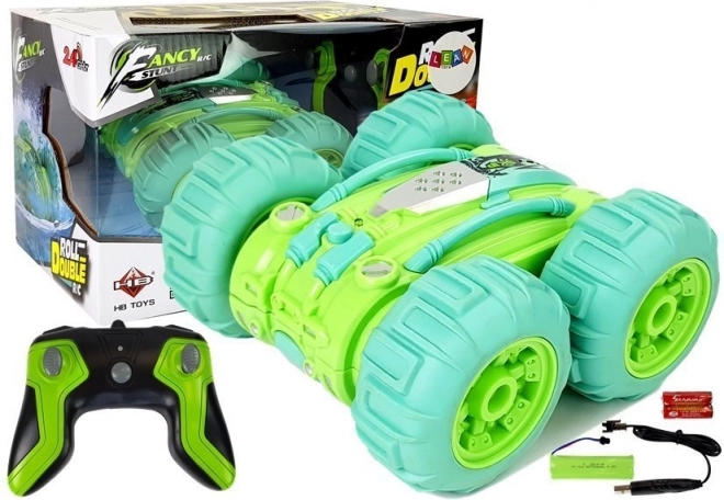 amfibisk dobbeltsidet RC stuntbil 1:24 grøn
