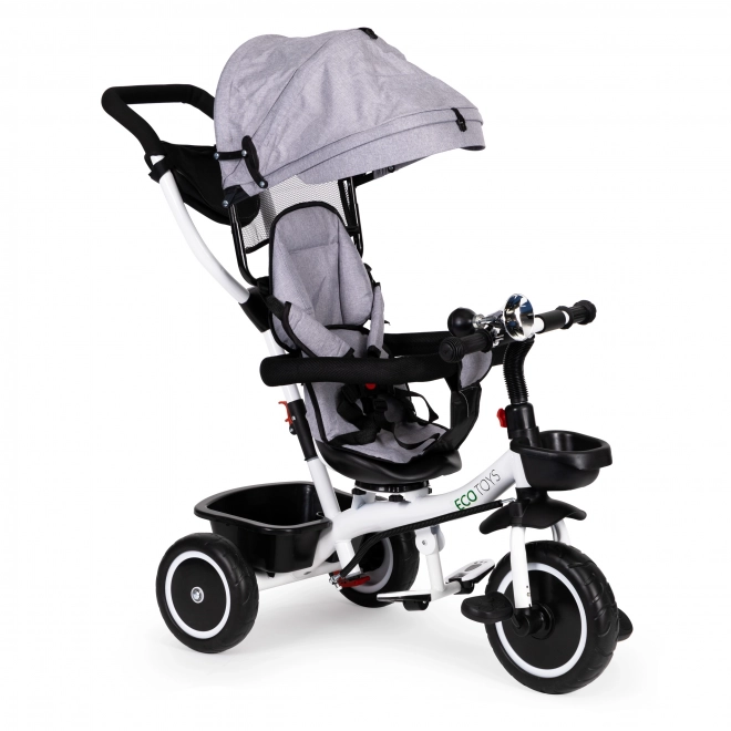 ECOTOYS Trehjulet cykel med baldakin og styrestang - grå