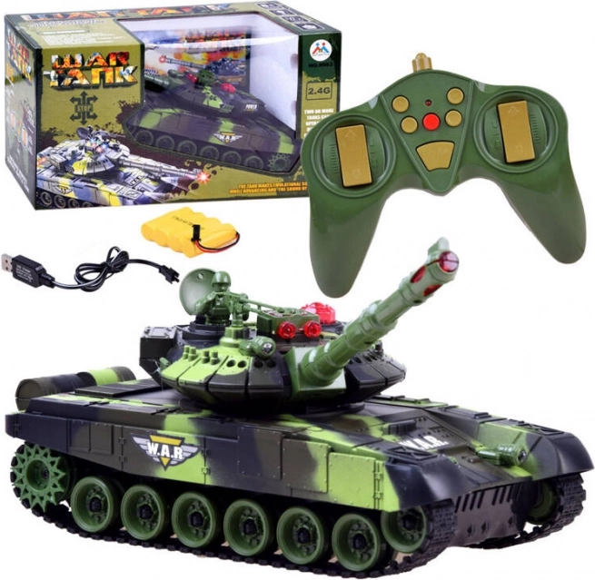 RC-tank 2,4 GHz med roterende tårn og lyseffekter – Grøn