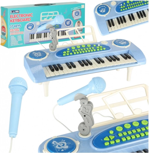 Interaktivt børne-keyboardinstrument med mikrofon – blå