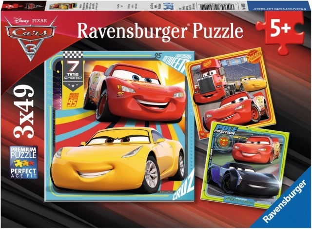 Ravensburger puslespil Biler 3 på racerløbene 3×49 brikker