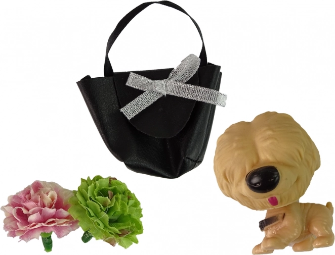 Sød hund og blomsterdekorationer