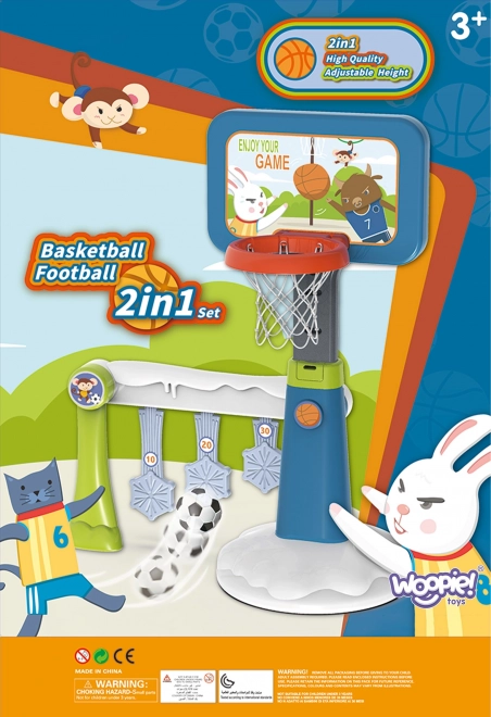 Woopie sæt 2i1 basketball og fodboldmål + bold + pumpe