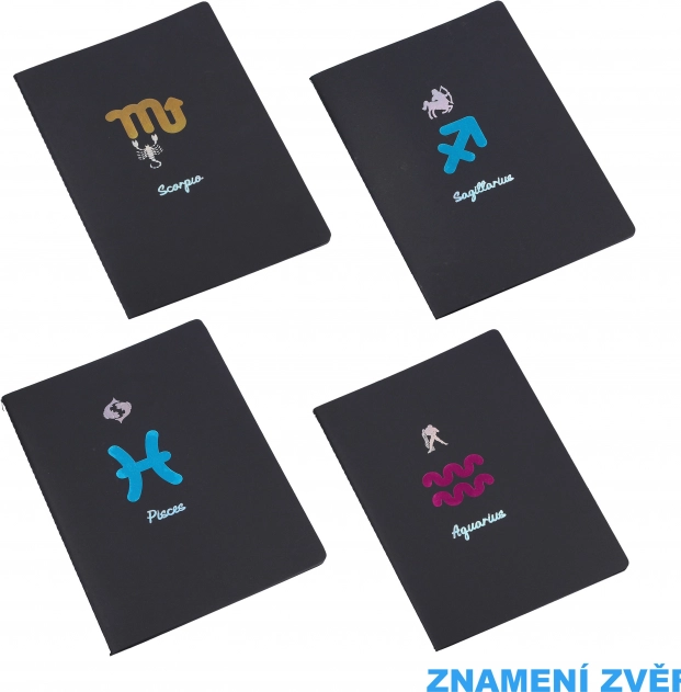 Zodiac notesblok 18,5x25,5 cm med 26 sorte linjerede sider